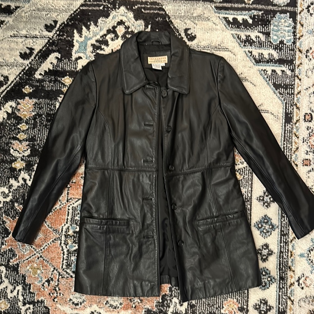 Vintage VTG black leather coat